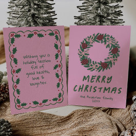 Vintage Rosa Grönt Utandning jul - ej fotfoto Julkort