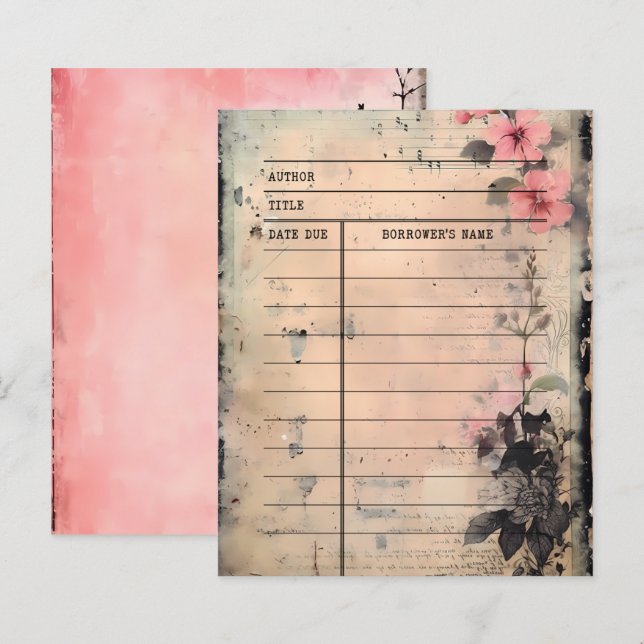 Vintage Rosa Grunge Bibliotek Card Journal Papper (Fram/baksida)