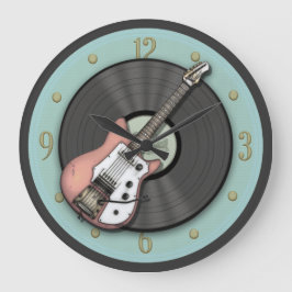 Vintage Rosa Guitar och vinyl Record Wall Clock Stor Klocka