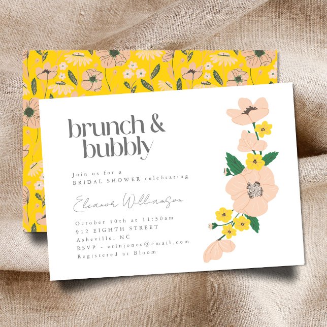 Vintage Rosa Gul Blommig Brunch Bubbly Shower Inbjudningar (Skapare uppladdad)
