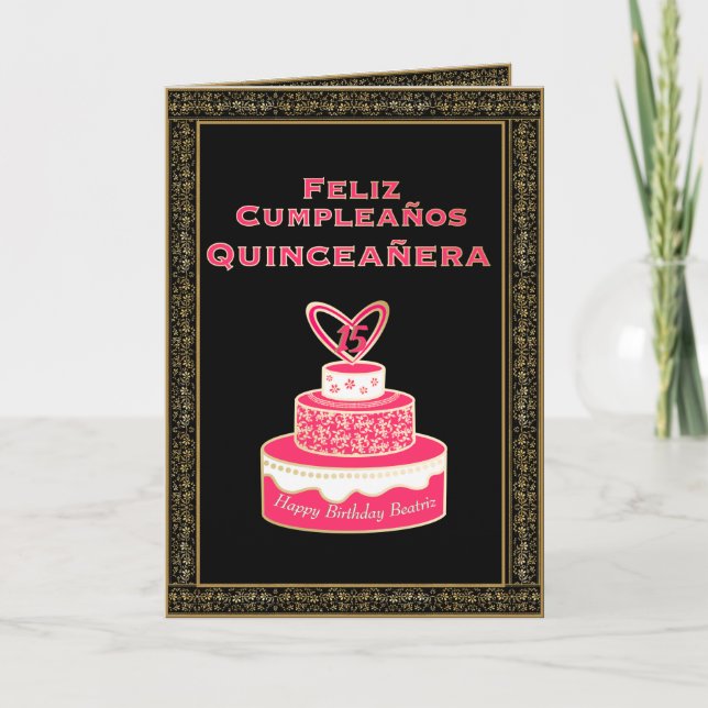 Vintage Rosa Guld födelsedagskummel Quinceañera Kort (Framsida)