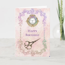 Vintage Rosa Guld Scissor Glam Birthday Kort