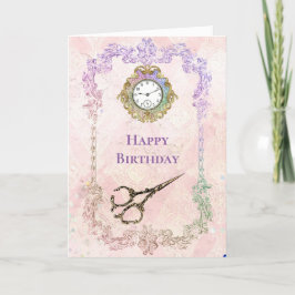Vintage Rosa Guld Scissor Glam Birthday Kort