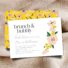 Vintage Rosa Gult Blommigt Brunch Bubble Shower Inbjudningar