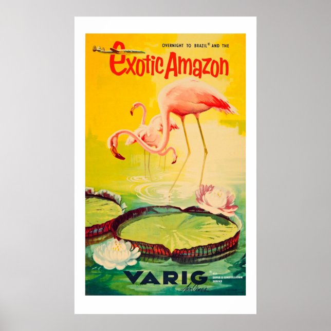 Vintage Rosa & Gult Flamingo Travel Poster (Framsidan)