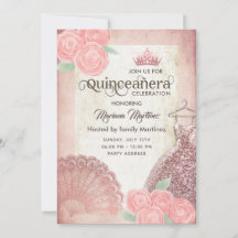 Vintage rosa hand fläkt ro tiara Quince Inv
