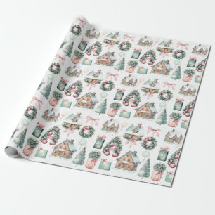 Vintage Rosa jul Mint Mönster Presentpapper