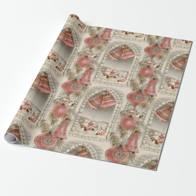 Vintage Rosa jul Presentpapper (Utrullad)
