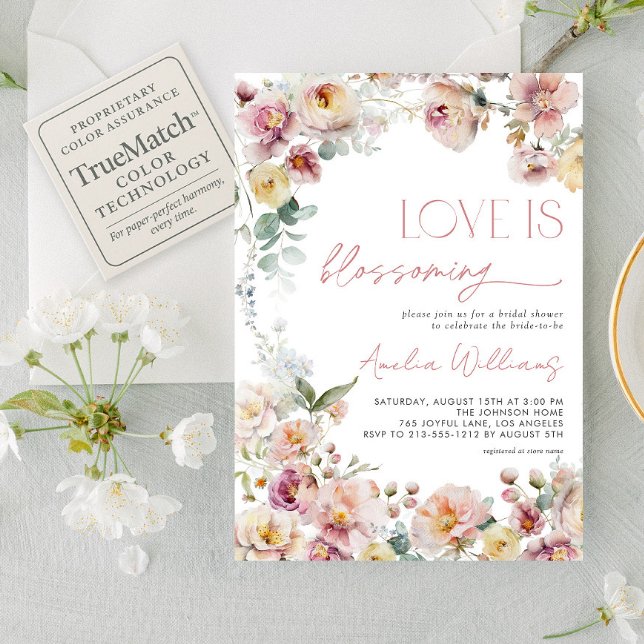 Vintage Rosa Kärlek är blomstrande Möhippa Inbjudningar (Skapare uppladdad)