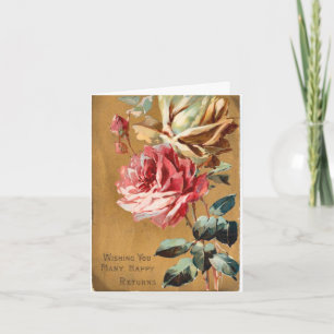 Vintage Rosa Krämfärgade Rosor Födelsedags Kort