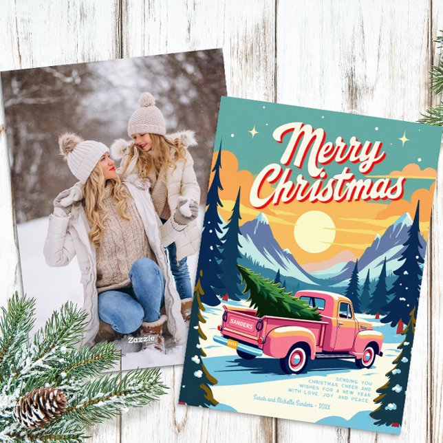 Vintage Rosa Lastbil julkort (Retro Christmas Card)
