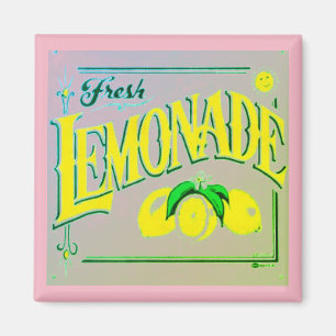 Vintage rosa lemonade tecknet citronfrukt sommaren magnet