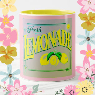 Vintage rosa lemonade tecknet citronfrukt sommaren Två-Tonad mugg