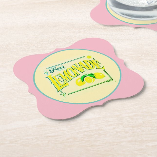 Vintage rosa lemonade tecknet citronfrukt sommaren underlägg papper (Vinklad)