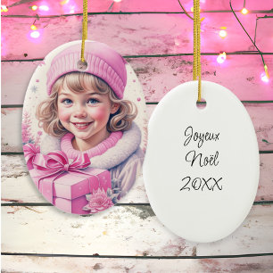 Vintage Rosa Little Girl Personlig Julgransprydnad Keramik