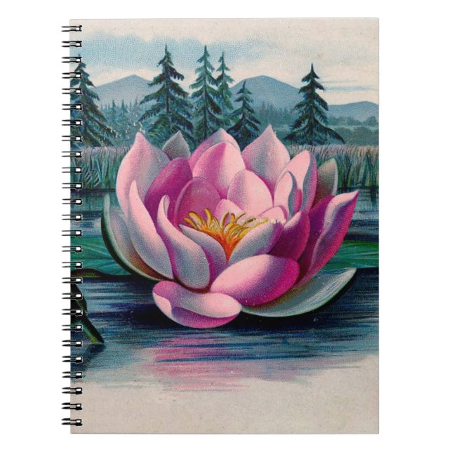 Vintage Rosa Lotus Flower Anteckningsbok (Framsidan)