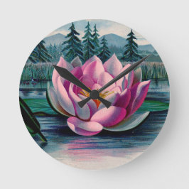 Vintage Rosa Lotus Flower Rund Klocka