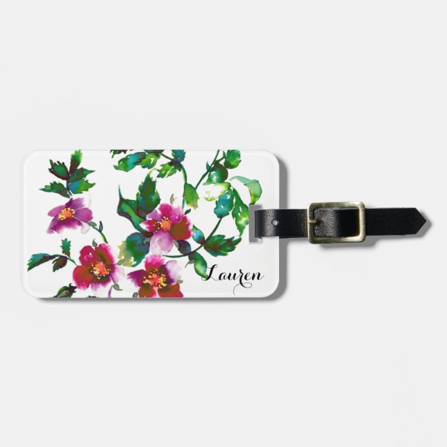 Vintage rosa magenta Ro, vattenfärgsfärg rosa ros Bagagebricka (Horisontell Framsida)