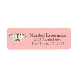 Vintage Rosa Mariposa Butterfly Address Label Returadress Etikett