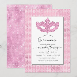 Vintage Rosa Maskerad Quinceañera Inbjudningar
