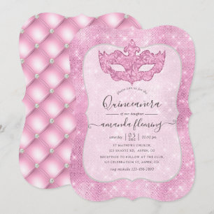Vintage Rosa Masquerad Quinceañera-inbjudan Inbjudningar