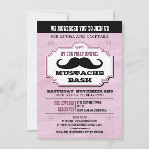Vintage Rosa Mustache Bash Inbjudningar