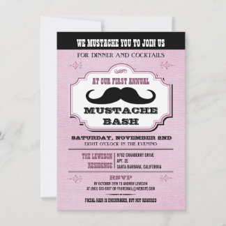 Vintage Rosa Mustache Bash Inbjudningar