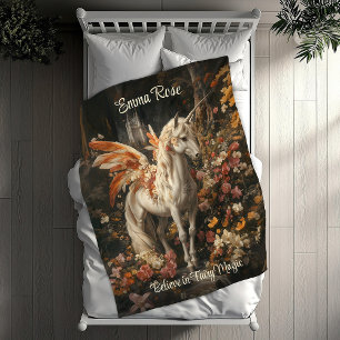 Vintage Rosa och Blommigt Fairytale Pegasus Fleecefilt
