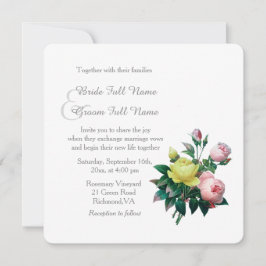 vintage rosa och gul ros blommor bröllop inbjudningar