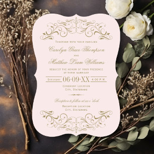 Vintage Rosa och Guld, det blommande Bröllop Inbjudningar