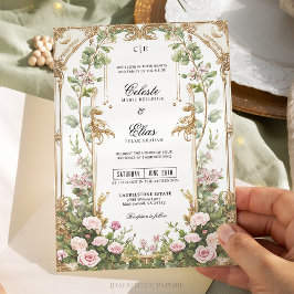 Vintage Rosa och Guld Secret Garden Wedding Inbjudningar