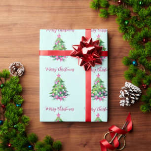 Vintage Rosa och Mint Julgran Presentpapper