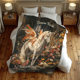 Vintage Rosa och Orange Blommigt Fairytale Pegasus Fleecefilt