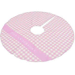 Vintage Rosa och Vit Rutig Plaid Personlig Julgransmatta Borstad Polyester