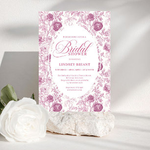 Vintage Rosa och Vita Rosor Toile Bröllopsdusch Inbjudningar