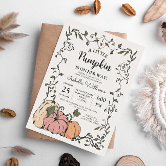 Vintage Rosa Orange Pumpa Baby Shower Inbjudningar