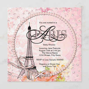 Vintage Rosa Paris Bebisbad Invitationer Inbjudningar