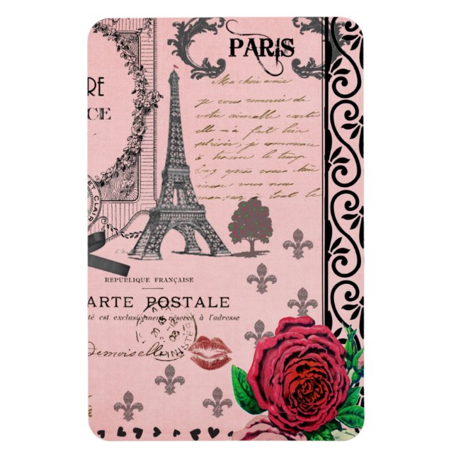 Vintage Rosa Paris Collage Magnet (Vertikal)