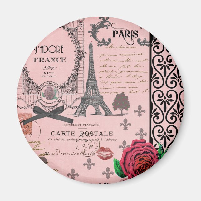 Vintage Rosa Paris Collage Magnet (Framsidan)