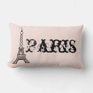 Vintage Rosa Paris Eiffel Torn Pillow Lumbarkudde