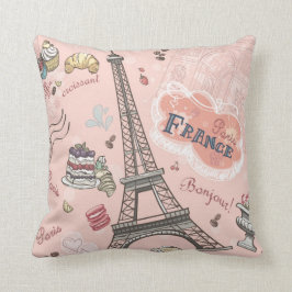 Vintage,rosa,paris,frankrike,mönster,blommigt,chic Kudde