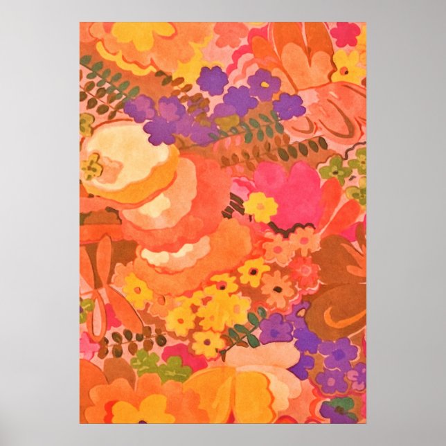 Vintage Rosa Peach Flowers Botaniska vattenfärg Poster (Framsidan)