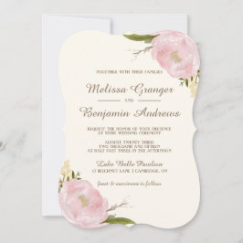 Vintage Rosa Peonies bröllop - inbjudan