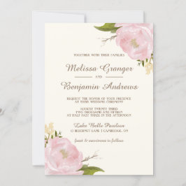 Vintage Rosa Peonies bröllop - inbjudan