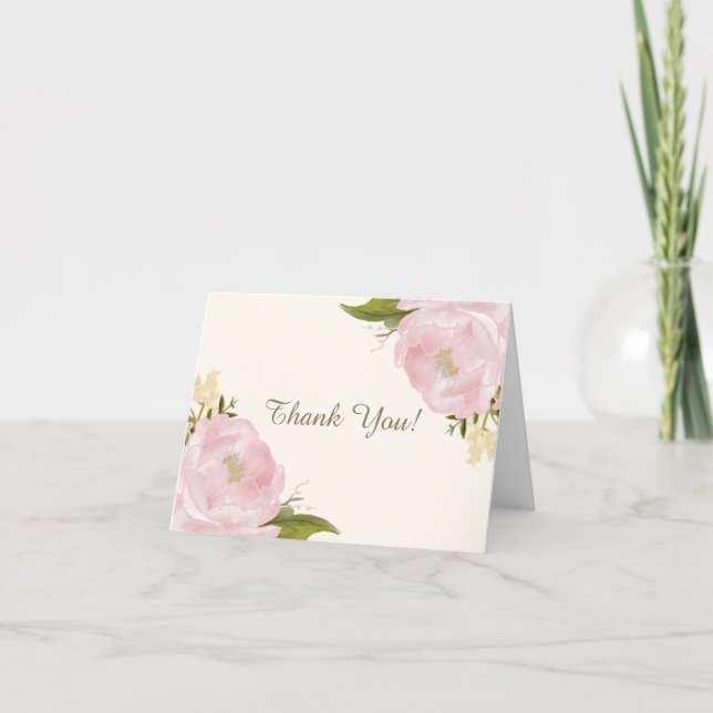 Vintage Rosa Peonies Bröllop Tackkort (Framsida)