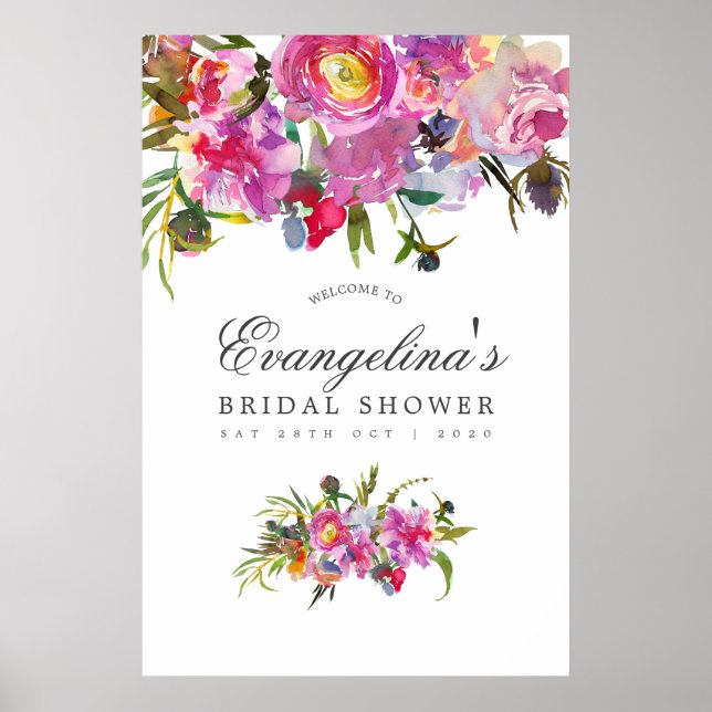 Vintage Rosa Peonies Bröllopsdusch Välkommen Poster (Framsidan)