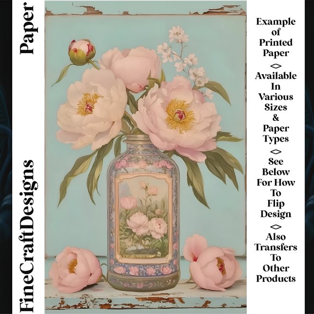Vintage Rosa Peonies Glass Burk CT5 Craft Papper (Skapare uppladdad)