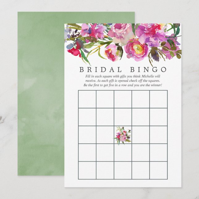 Vintage Rosa Peonies Möhippa Bingo Inbjudningar (Fram/baksida)