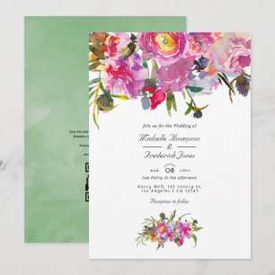 Vintage Rosa Peonies QR Code OSA Bröllop Inbjudningar