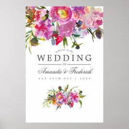 Vintage Rosa Peonies Watercolor Bröllop Välkommen Poster